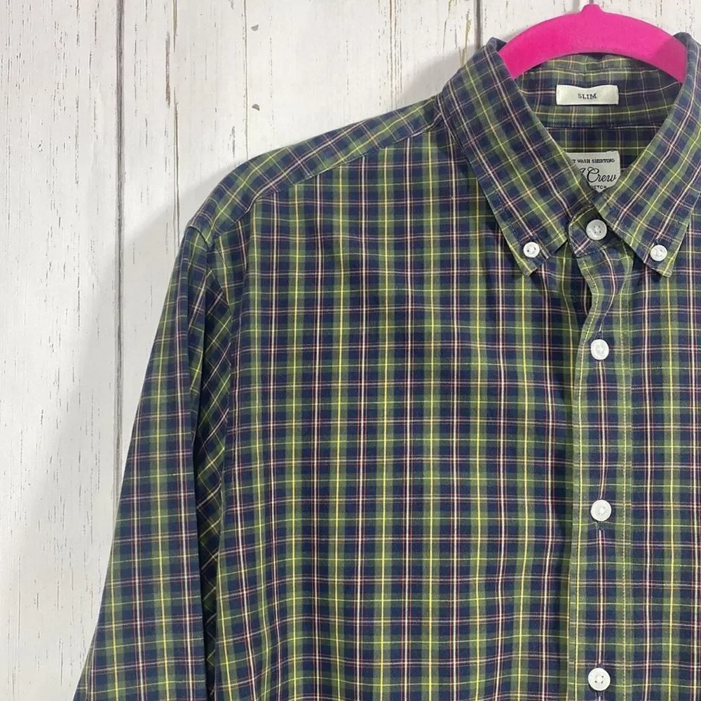 J Crew Mens Slim Fit Plaid Stretch Secret Wash Button Down Shirt